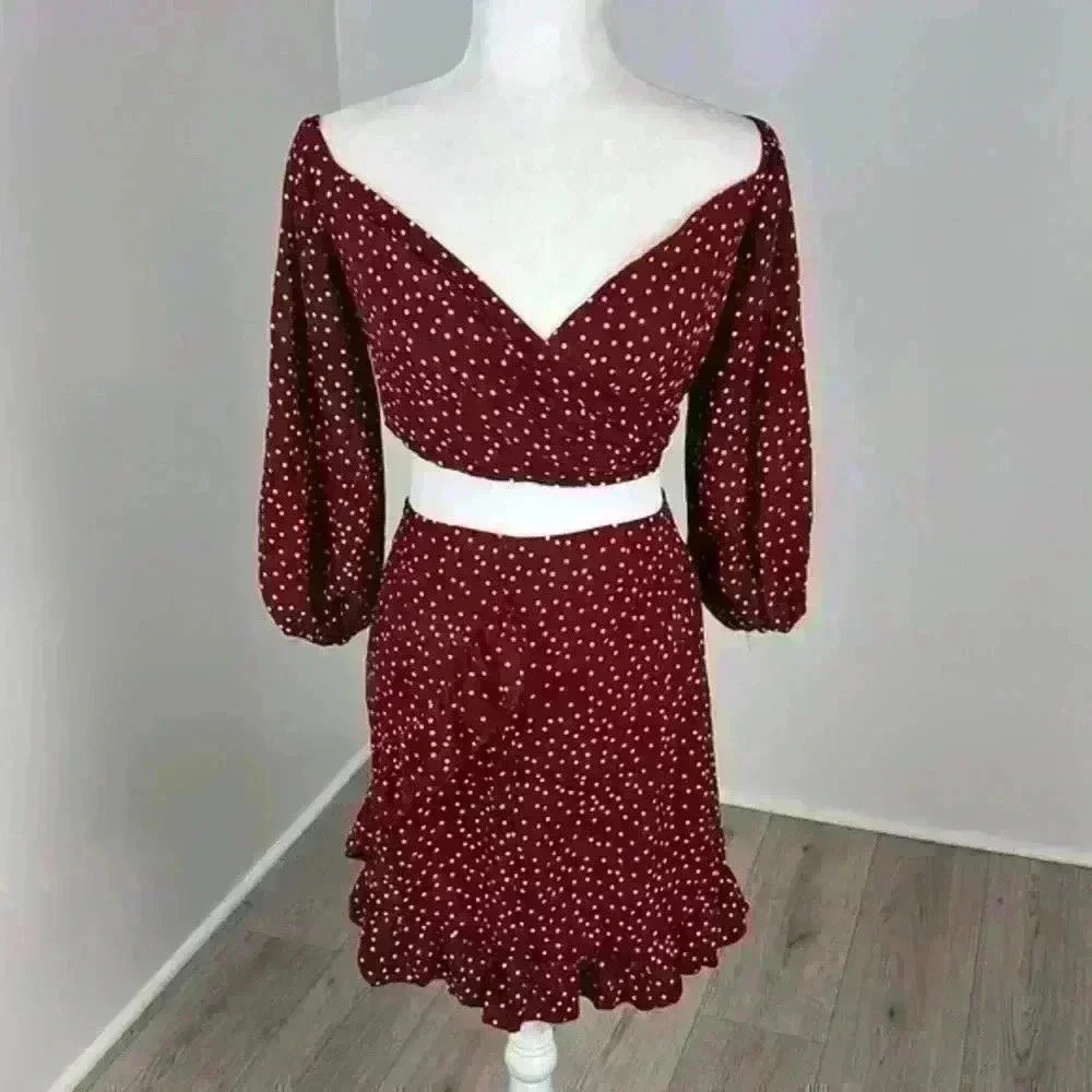SHEIN Maroon Polka Dot Set Size M